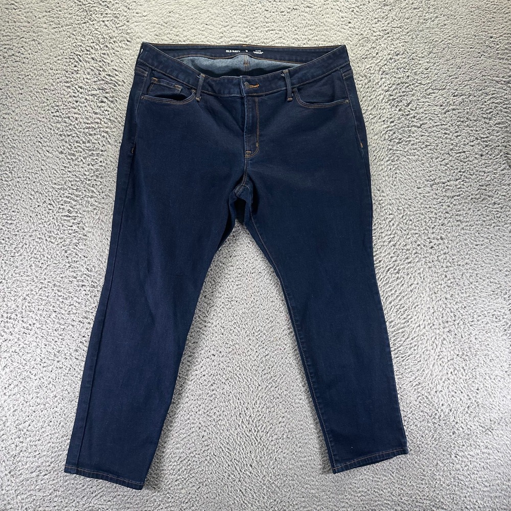 Old Navy Jeans Women 18P Blue Cotton Denim Straight Slim Travel Workwear Stretch